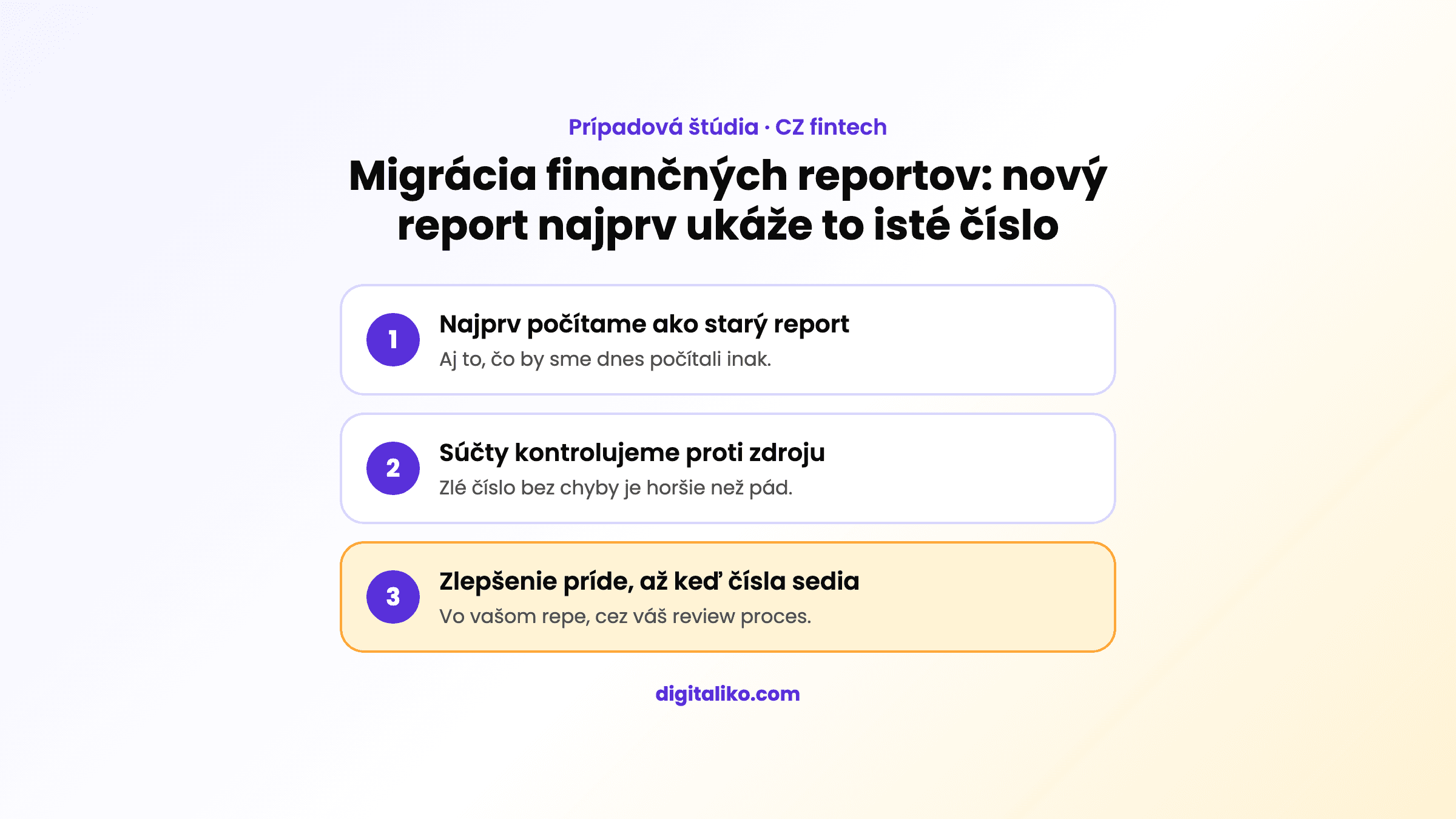 Tri kroky migrácie reportov: počítať ako starý report, kontrolovať súčty proti zdroju, zlepšovať až potom
