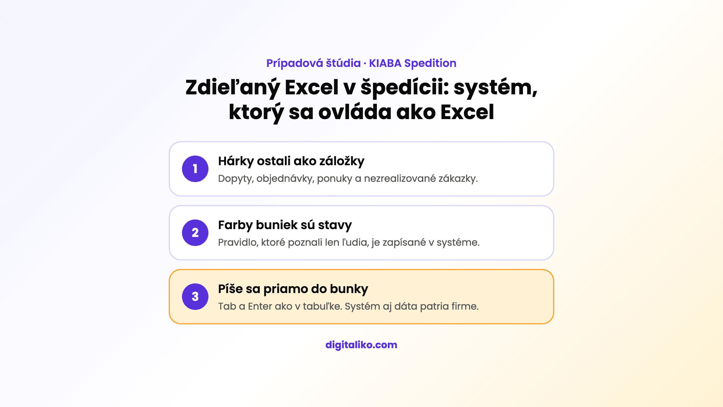 Tri kroky: hárky ostali ako záložky, farby buniek sú stavy, píše sa priamo do bunky